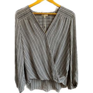 NWT | Max Studio | Ivory & Black Striped Faux Wrap Blouse | Size: L